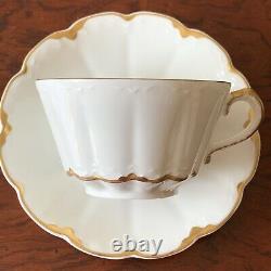 Set Of 4 Vintage Theodore Haviland Limoges Tea Cups & Saucers Gold Trim White