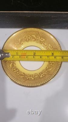 Set Of 6 Cauldon Gold & Yellow Antique Demitasse Cups & Saucers Silver Liners