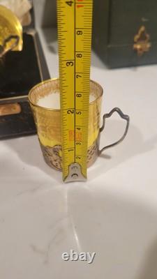 Set Of 6 Cauldon Gold & Yellow Antique Demitasse Cups & Saucers Silver Liners