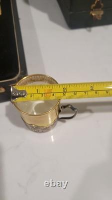 Set Of 6 Cauldon Gold & Yellow Antique Demitasse Cups & Saucers Silver Liners