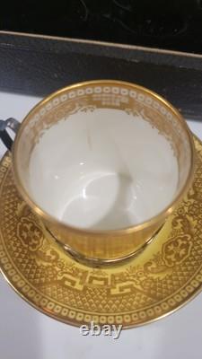 Set Of 6 Cauldon Gold & Yellow Antique Demitasse Cups & Saucers Silver Liners