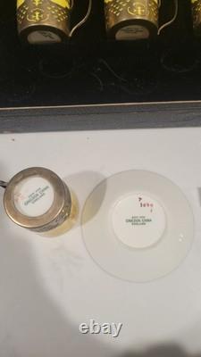 Set Of 6 Cauldon Gold & Yellow Antique Demitasse Cups & Saucers Silver Liners