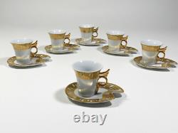 Set Of 6 Demitasse Cups & Saucers Gold Trim