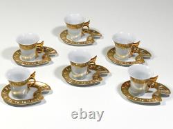 Set Of 6 Demitasse Cups & Saucers Gold Trim