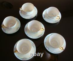 Set Of 6 Hand Painted Signed Bohemia Tea Coffee Cups & Saucers, Roses & Gold