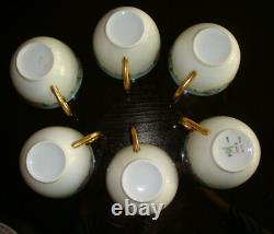 Set Of 6 Hand Painted Signed Bohemia Tea Coffee Cups & Saucers, Roses & Gold