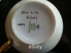 Set Of 6 Hand Painted Signed Bohemia Tea Coffee Cups & Saucers, Roses & Gold