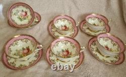 Set Of 6 Vintage Paragon Bone China Pink Gold Tea Cup & Saucer Double Warrant