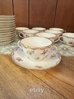 Set Of 8 Richard Klemm Cream Soup Saucer Bouillon Dresden Flowers Gold 1888-1916