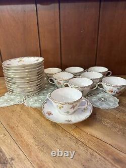 Set Of 8 Richard Klemm Cream Soup Saucer Bouillon Dresden Flowers Gold 1888-1916