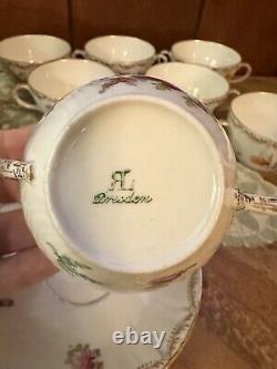 Set Of 8 Richard Klemm Cream Soup Saucer Bouillon Dresden Flowers Gold 1888-1916