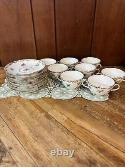 Set Of 8 Richard Klemm Cream Soup Saucer Bouillon Dresden Flowers Gold 1888-1916