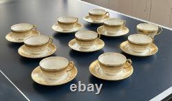 Set Of 9 ANTIQUE COALPORT ENGLAND GOLD ENCRUSTED BAND CUPS & SAUCERS PATTERN UNK