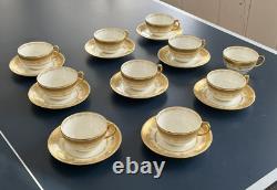 Set Of 9 ANTIQUE COALPORT ENGLAND GOLD ENCRUSTED BAND CUPS & SAUCERS PATTERN UNK