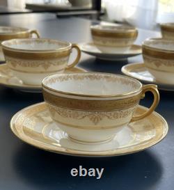 Set Of 9 ANTIQUE COALPORT ENGLAND GOLD ENCRUSTED BAND CUPS & SAUCERS PATTERN UNK