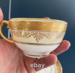 Set Of 9 ANTIQUE COALPORT ENGLAND GOLD ENCRUSTED BAND CUPS & SAUCERS PATTERN UNK