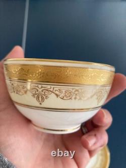 Set Of 9 ANTIQUE COALPORT ENGLAND GOLD ENCRUSTED BAND CUPS & SAUCERS PATTERN UNK