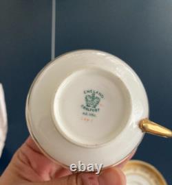 Set Of 9 ANTIQUE COALPORT ENGLAND GOLD ENCRUSTED BAND CUPS & SAUCERS PATTERN UNK