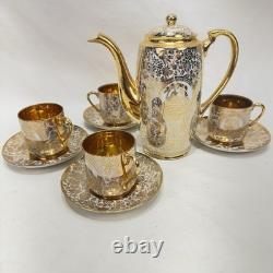 Set Of Four Vintage LE MIEUX CHINA 24k Gold Hand Decorated Cups, Saucers, Teapot