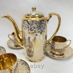 Set Of Four Vintage LE MIEUX CHINA 24k Gold Hand Decorated Cups, Saucers, Teapot