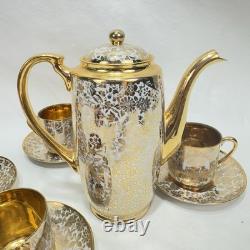 Set Of Four Vintage LE MIEUX CHINA 24k Gold Hand Decorated Cups, Saucers, Teapot