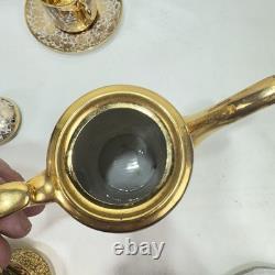 Set Of Four Vintage LE MIEUX CHINA 24k Gold Hand Decorated Cups, Saucers, Teapot
