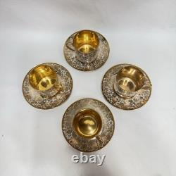 Set Of Four Vintage LE MIEUX CHINA 24k Gold Hand Decorated Cups, Saucers, Teapot