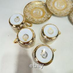 Set Of Four Vintage LE MIEUX CHINA 24k Gold Hand Decorated Cups, Saucers, Teapot