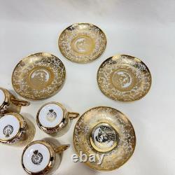 Set Of Four Vintage LE MIEUX CHINA 24k Gold Hand Decorated Cups, Saucers, Teapot
