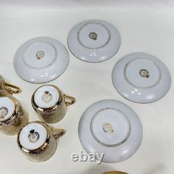 Set Of Four Vintage LE MIEUX CHINA 24k Gold Hand Decorated Cups, Saucers, Teapot