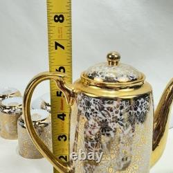 Set Of Four Vintage LE MIEUX CHINA 24k Gold Hand Decorated Cups, Saucers, Teapot