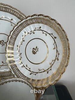 Set Of Good Caughley Porcelain Fluted Gilt Trios + Matching Plate c. 1790