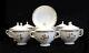Set For 7 Royal Copenhagen Covered Cream Soup Cups And Saucers, Gold Animals