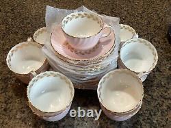 Set of 12 Vintage Minton Bone China Pink Gold Cheviot Cups & Saucers