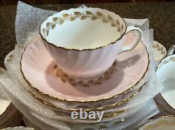 Set of 12 Vintage Minton Bone China Pink Gold Cheviot Cups & Saucers