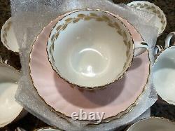 Set of 12 Vintage Minton Bone China Pink Gold Cheviot Cups & Saucers