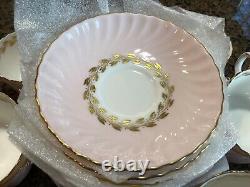 Set of 12 Vintage Minton Bone China Pink Gold Cheviot Cups & Saucers