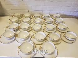 Set of 22 Antique Haviland Limoges France White & Gold Trim Tea Cups & Saucers