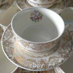 Set of 24 pcs Royal China Inc. Warranted 22K Gold Delmar Lace Tea Cups + Saucers
