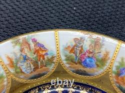 Set of 2 Antique Royal Vienna PORTRAIT Cobalt / Gold Cups & Saucers 2 1/2
