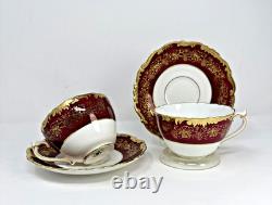 Set of 2 Coalport Hazelton Maroon Footed Cups and Saucers Made in England