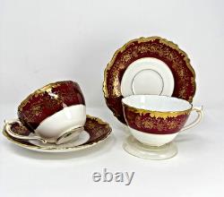 Set of 2 Coalport Hazelton Maroon Footed Cups and Saucers Made in England