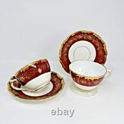 Set of 2 Coalport Hazelton Maroon Footed Cups and Saucers Made in England