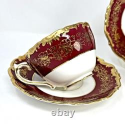 Set of 2 Coalport Hazelton Maroon Footed Cups and Saucers Made in England