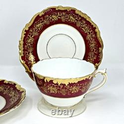 Set of 2 Coalport Hazelton Maroon Footed Cups and Saucers Made in England