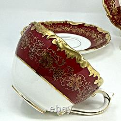 Set of 2 Coalport Hazelton Maroon Footed Cups and Saucers Made in England