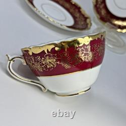 Set of 2 Coalport Hazelton Maroon Footed Cups and Saucers Made in England