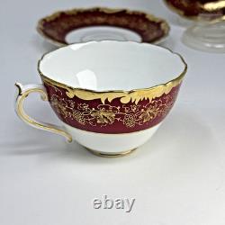Set of 2 Coalport Hazelton Maroon Footed Cups and Saucers Made in England