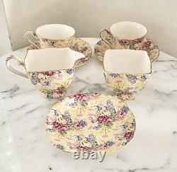 Set of 2 Royal Winton Welbeck Cups & Saucers with Creamer Sugar Gold Trim Lot