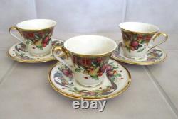 Set of 3 Lenox Holiday Tartan Footed Coffee/Tea Cups And Saucers Gold Trim EUC